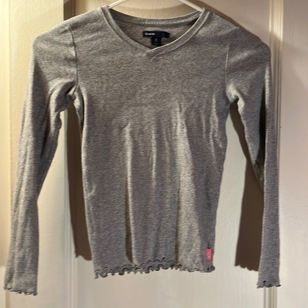 Grey GapKids Lettuce Trim Long Sleeve Shirt Size M (8)